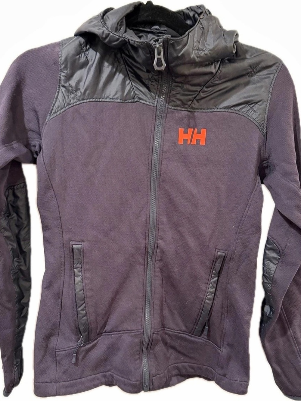 Helly Hansen Versalite Hooded Fleece Jacket Navy with orange/red accents.